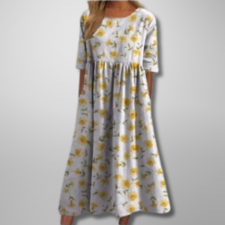 Lina | Women’s Midi Dress with Floral Print and Short Sleeves