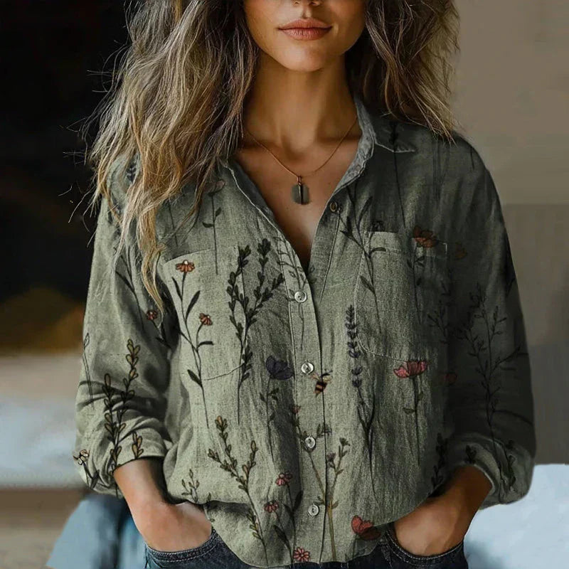 Freya | Women's Pattern Print Button Front Vintage Style Blouse