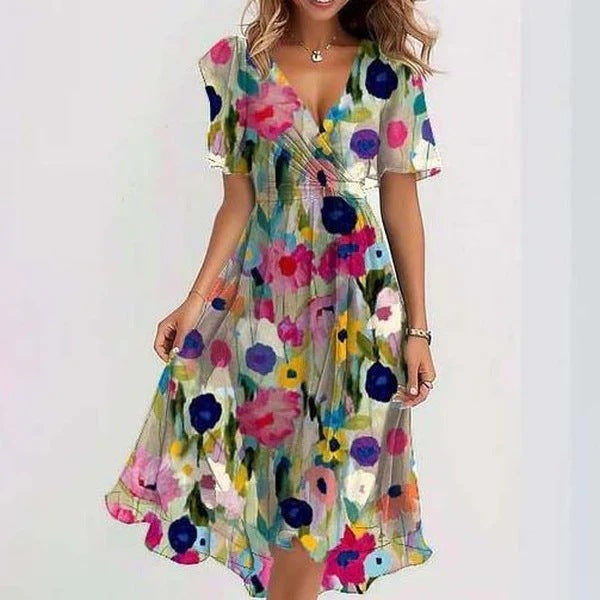 Iris | Women's V-Neck Flowy Summer Midi Dress