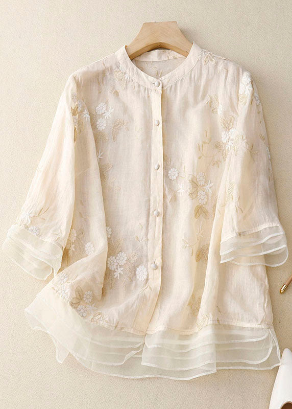 Ivy | Women's Layered Sheer Floral Embroidered Three Quarter Sleeve Blouse
