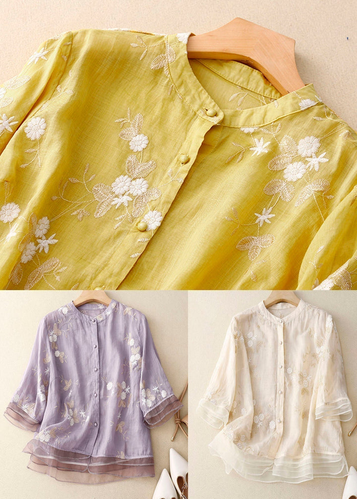 Ivy | Women's Layered Sheer Floral Embroidered Three Quarter Sleeve Blouse