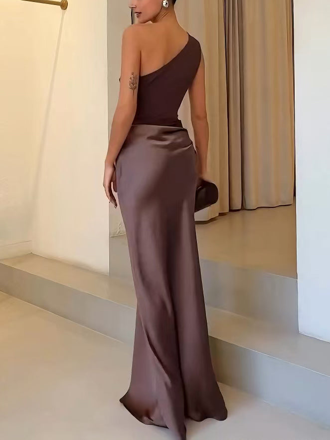 Phoebe | Women's One-Shoulder Pleated Maxi Dress