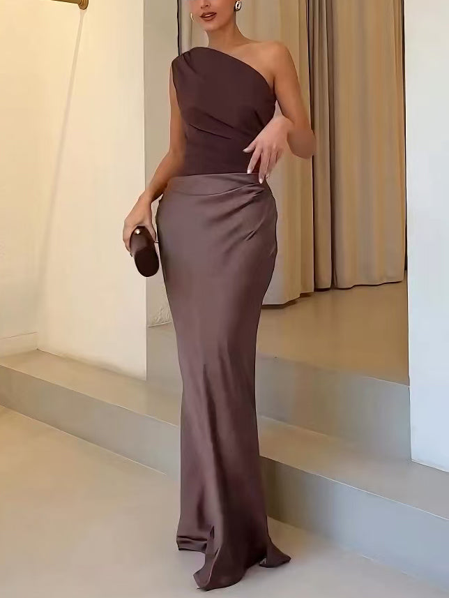 Phoebe | Women's One-Shoulder Pleated Maxi Dress