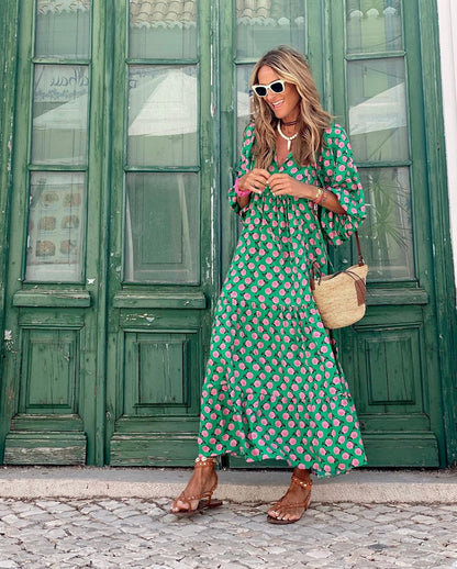 Kathleen | Women's V-Neck Flowy Spring Maxi Dress