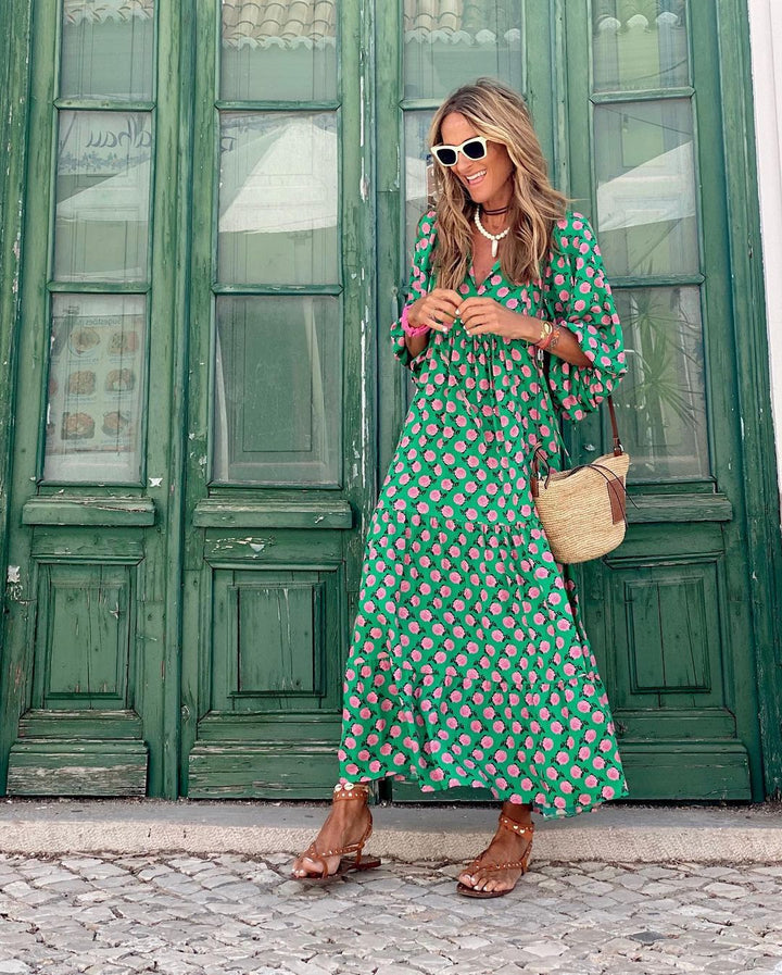 Kathleen | Women's V-Neck Flowy Spring Maxi Dress