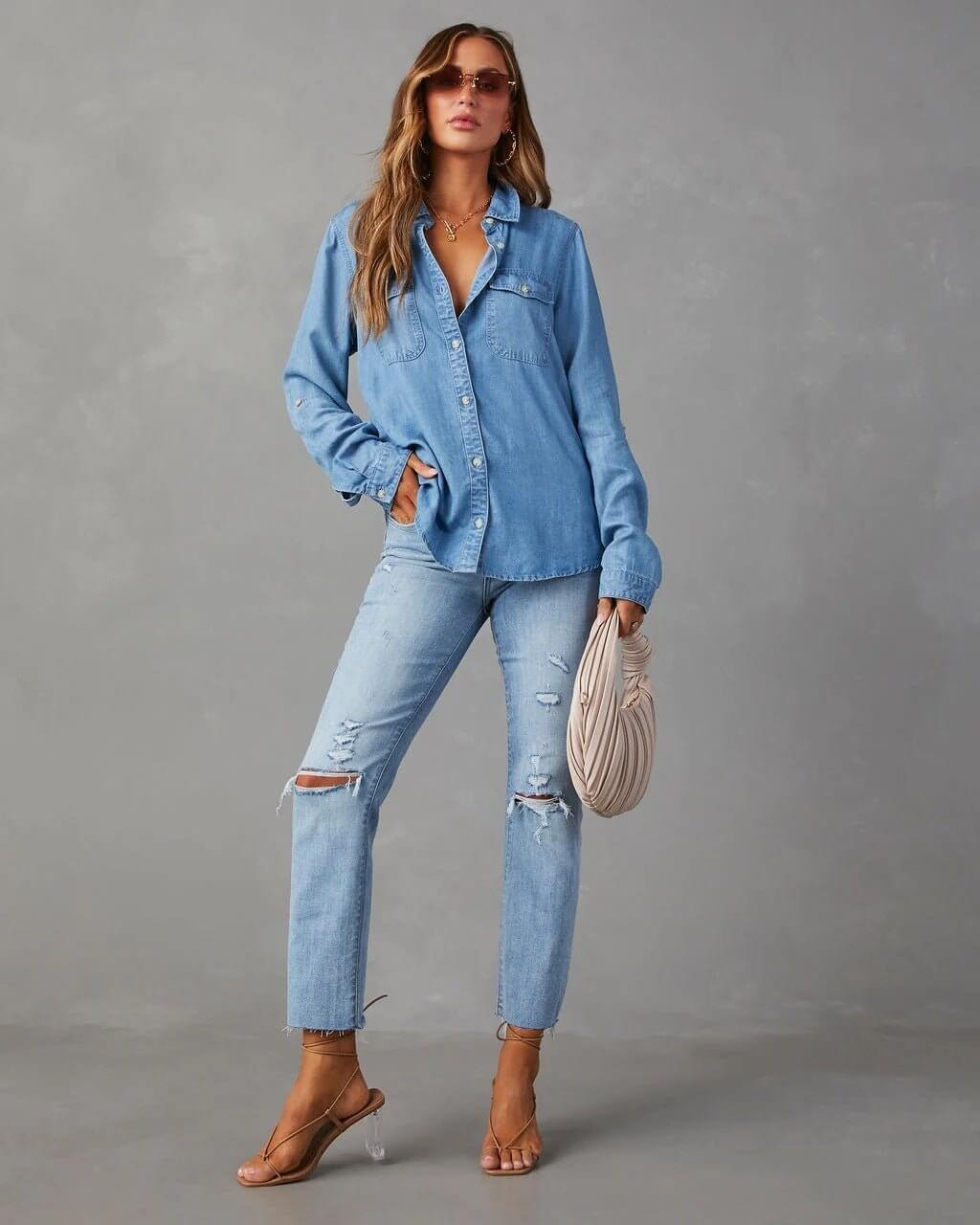 Noa | Women's Oversized Button Front Denim Blouse