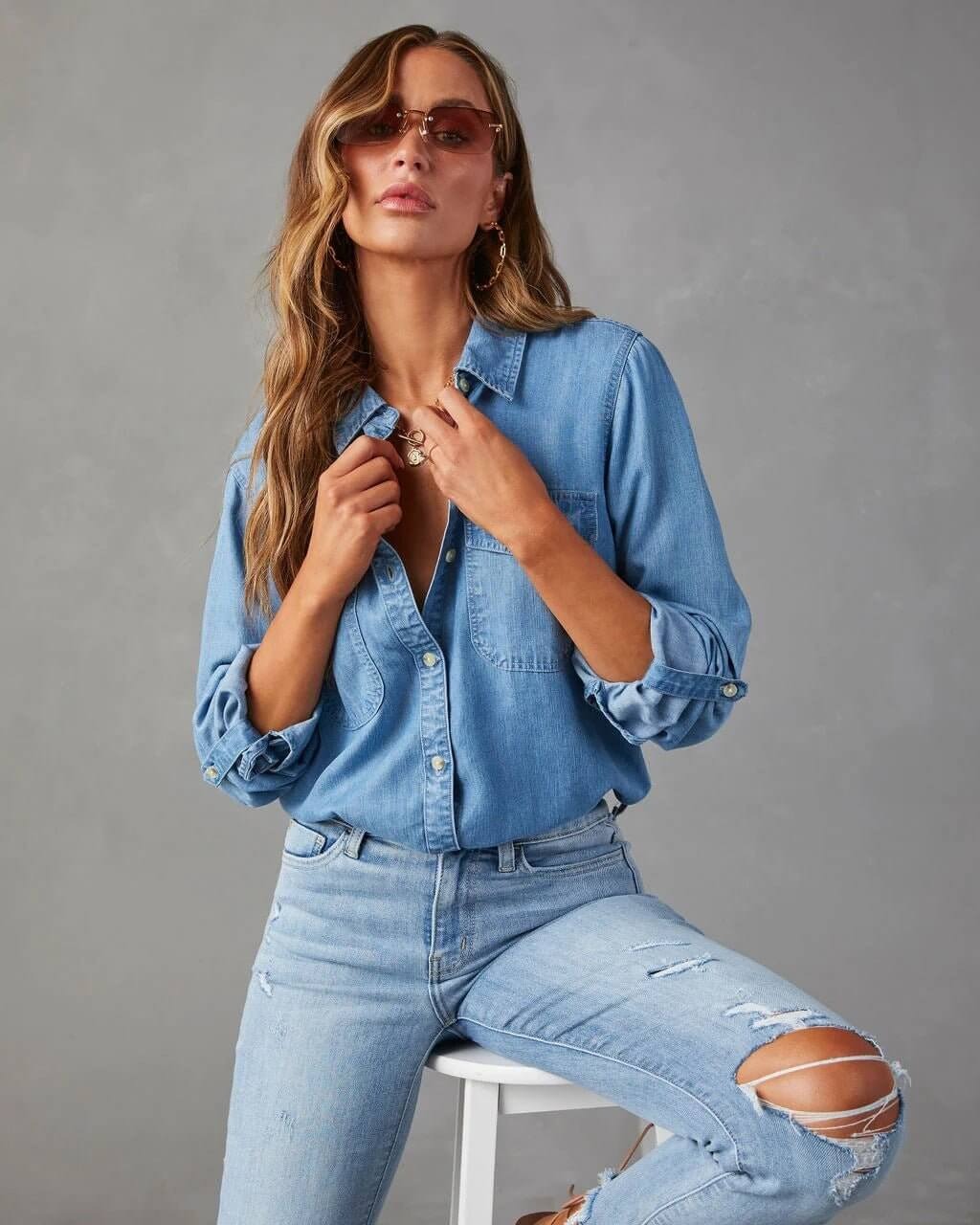 Noa | Women's Oversized Button Front Denim Blouse