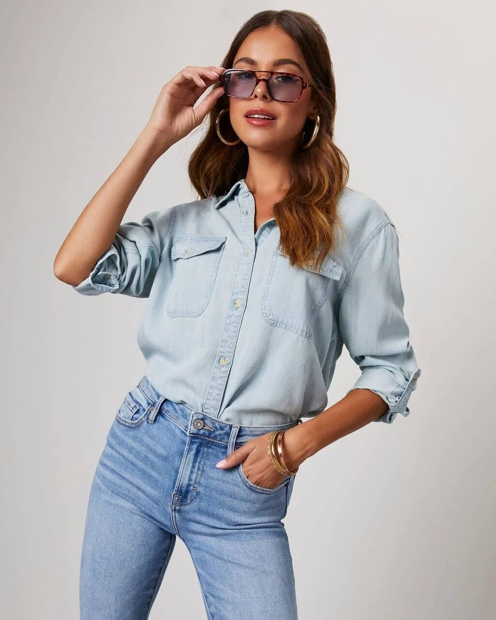 Noa | Women's Oversized Button Front Denim Blouse
