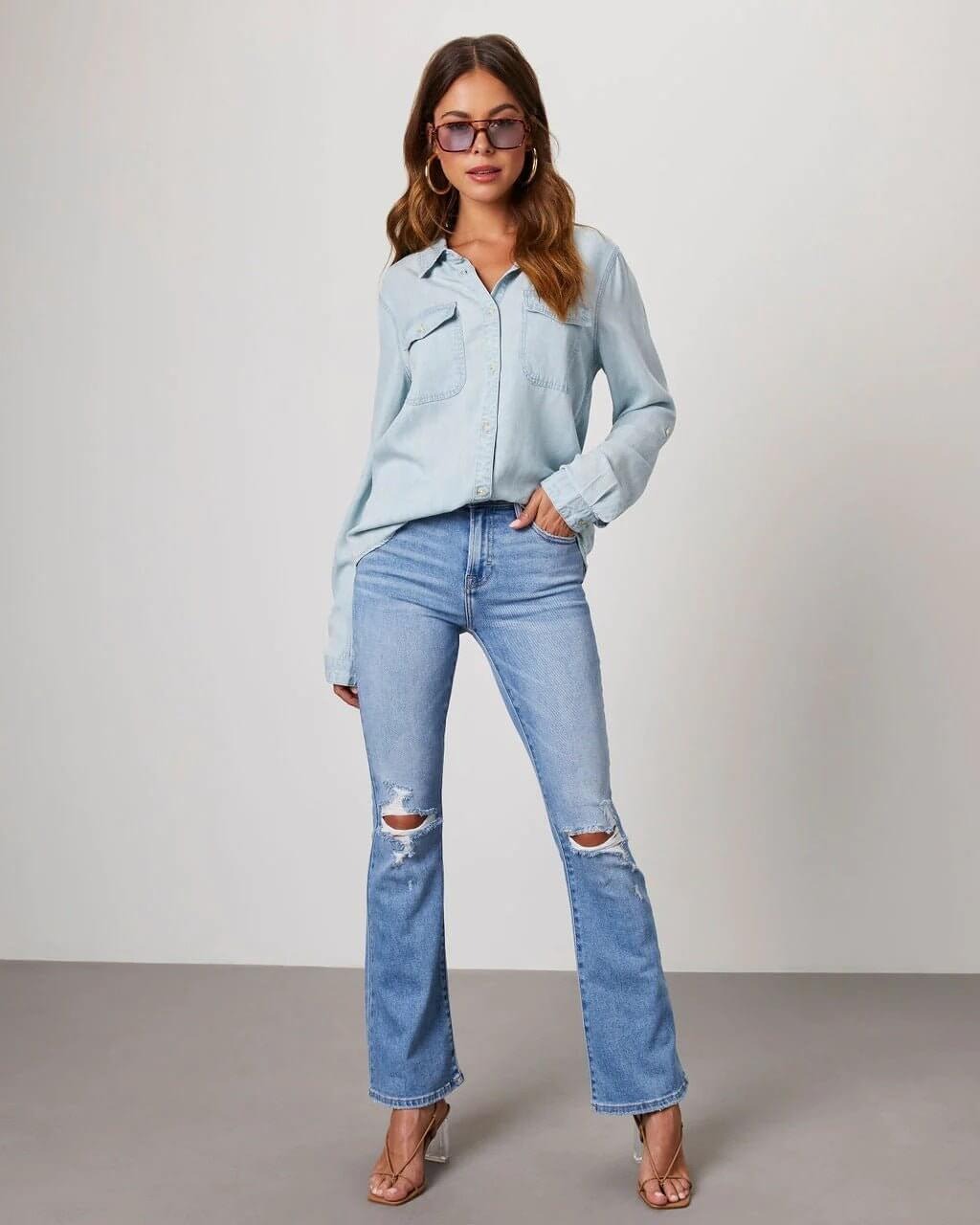 Noa | Women's Oversized Button Front Denim Blouse