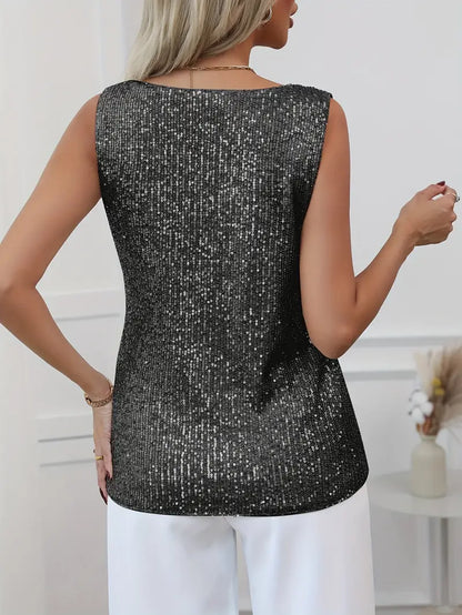 Elena | Women's Summer Sleeveless V-Neck Glitter Top
