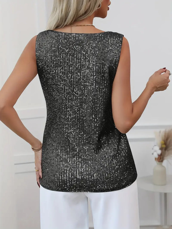 Elena | Women's Summer Sleeveless V-Neck Glitter Top