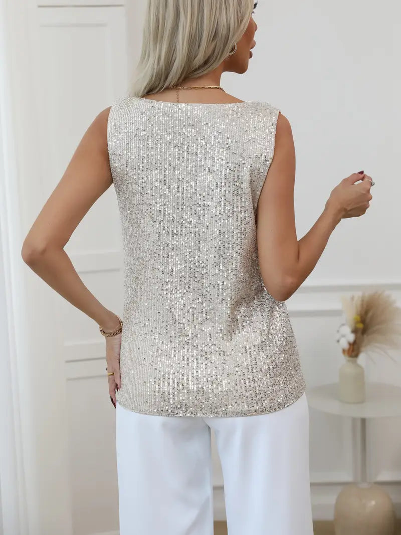 Elena | Women's Summer Sleeveless V-Neck Glitter Top