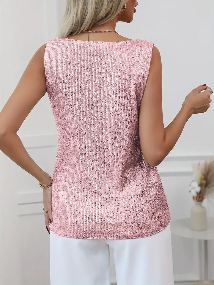 Elena | Women's Summer Sleeveless V-Neck Glitter Top