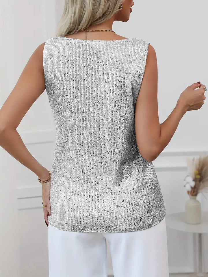 Elena | Women's Summer Sleeveless V-Neck Glitter Top