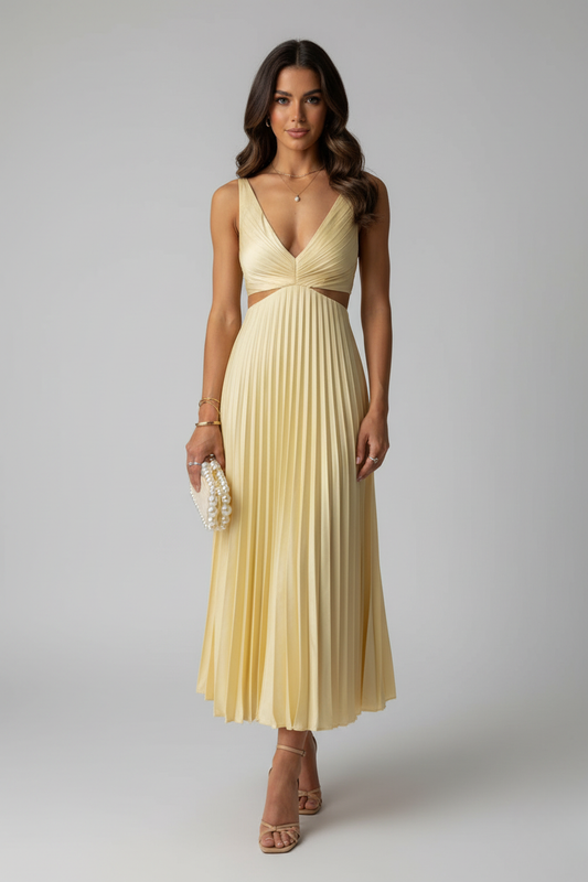 Elara | Women's Pleated Midi Wedding Guest Dress