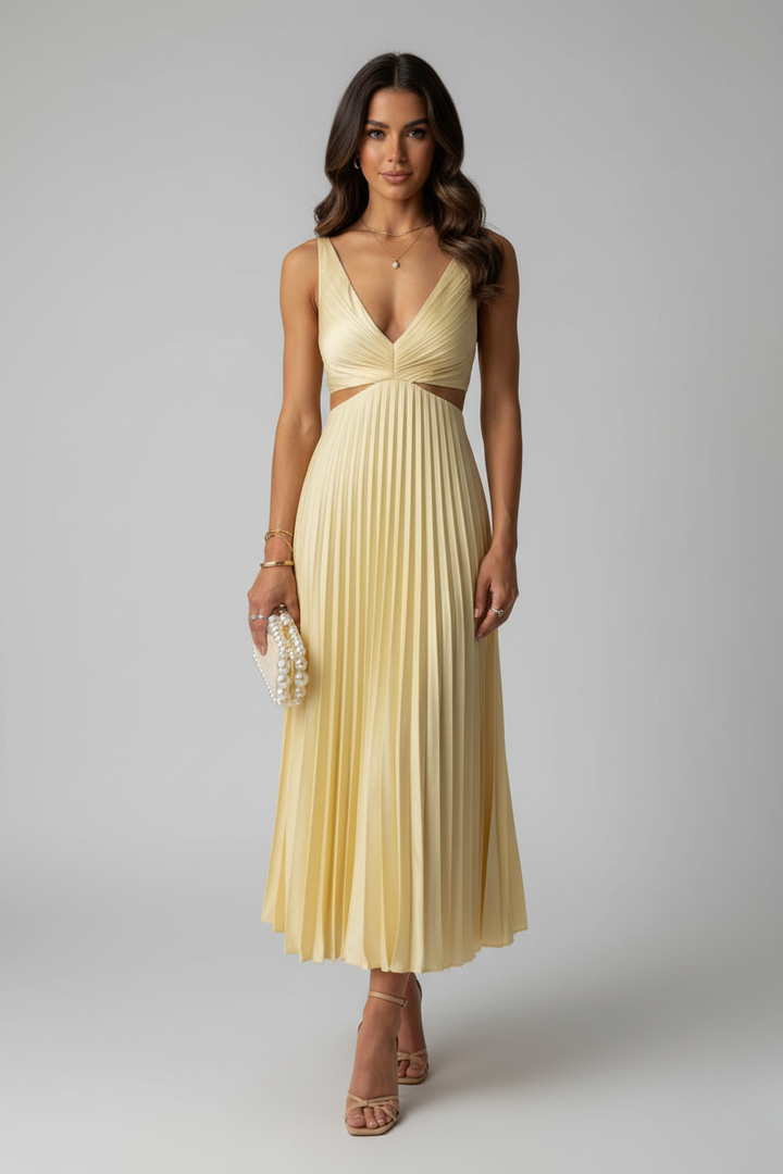 Elara | Women's Pleated Midi Wedding Guest Dress