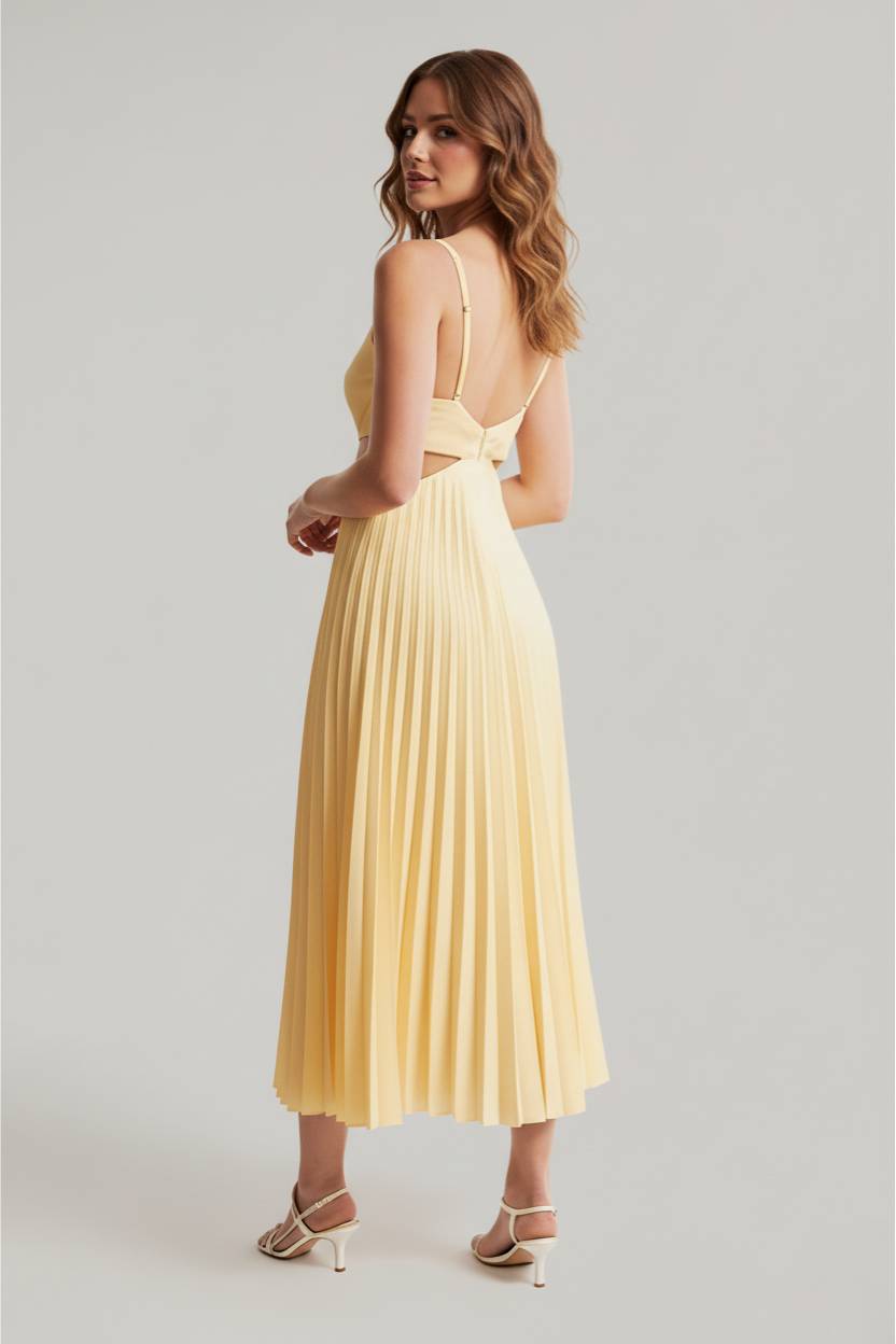 Elara | Women's Pleated Midi Wedding Guest Dress