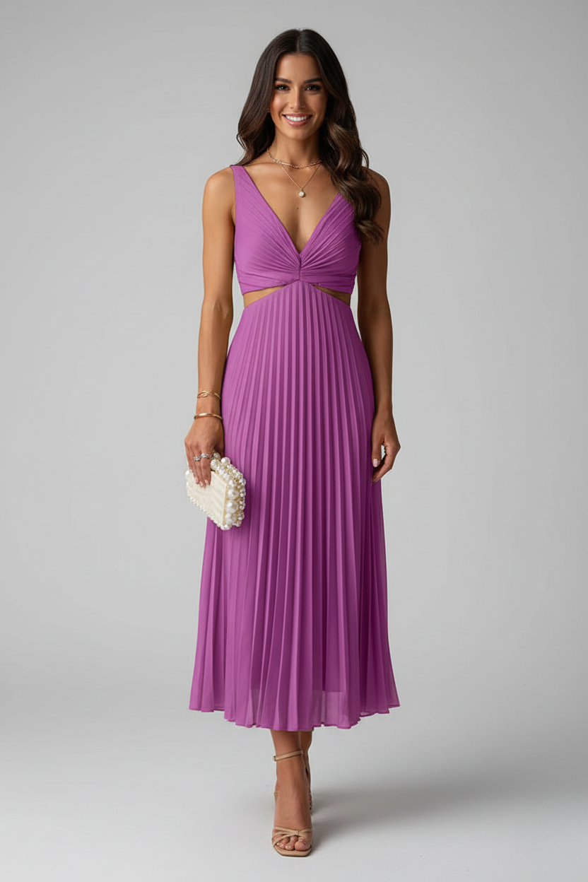 Elara | Women's Pleated Midi Wedding Guest Dress