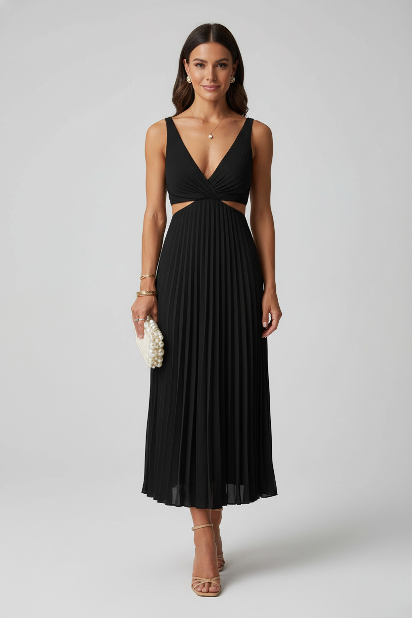 Elara | Women's Pleated Midi Wedding Guest Dress