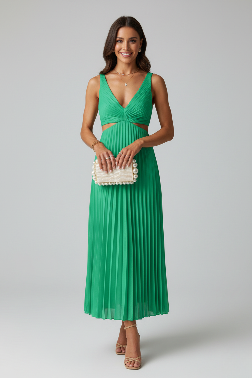 Elara | Women's Pleated Midi Wedding Guest Dress