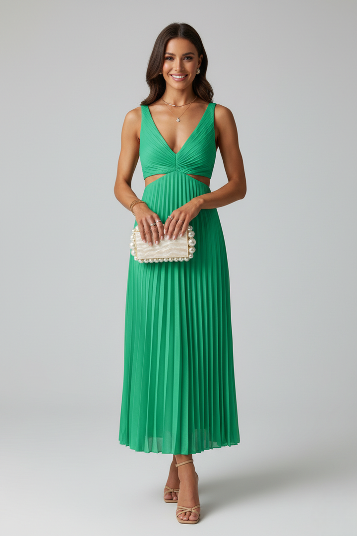 Elara | Women's Pleated Midi Wedding Guest Dress
