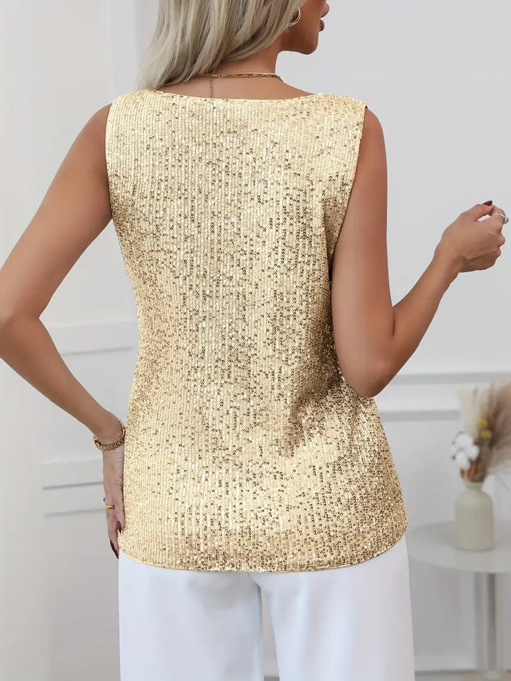 Elena | Women's Summer Sleeveless V-Neck Glitter Top