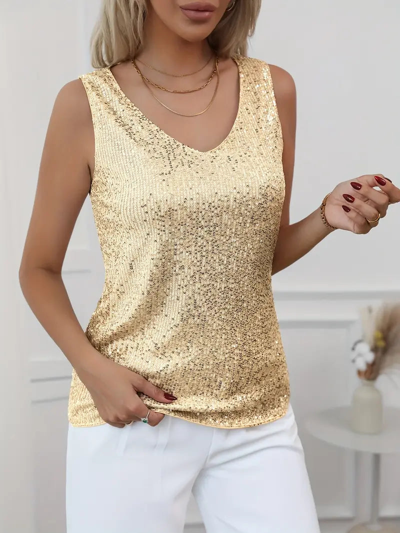 Elena | Women's Summer Sleeveless V-Neck Glitter Top
