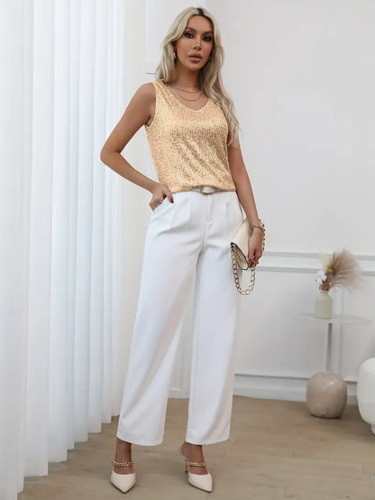 Elena | Women's Summer Sleeveless V-Neck Glitter Top