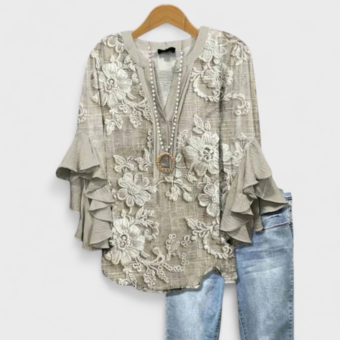 Hannah | Women's Floral Print Ruffle Sleeve Summer Blouse