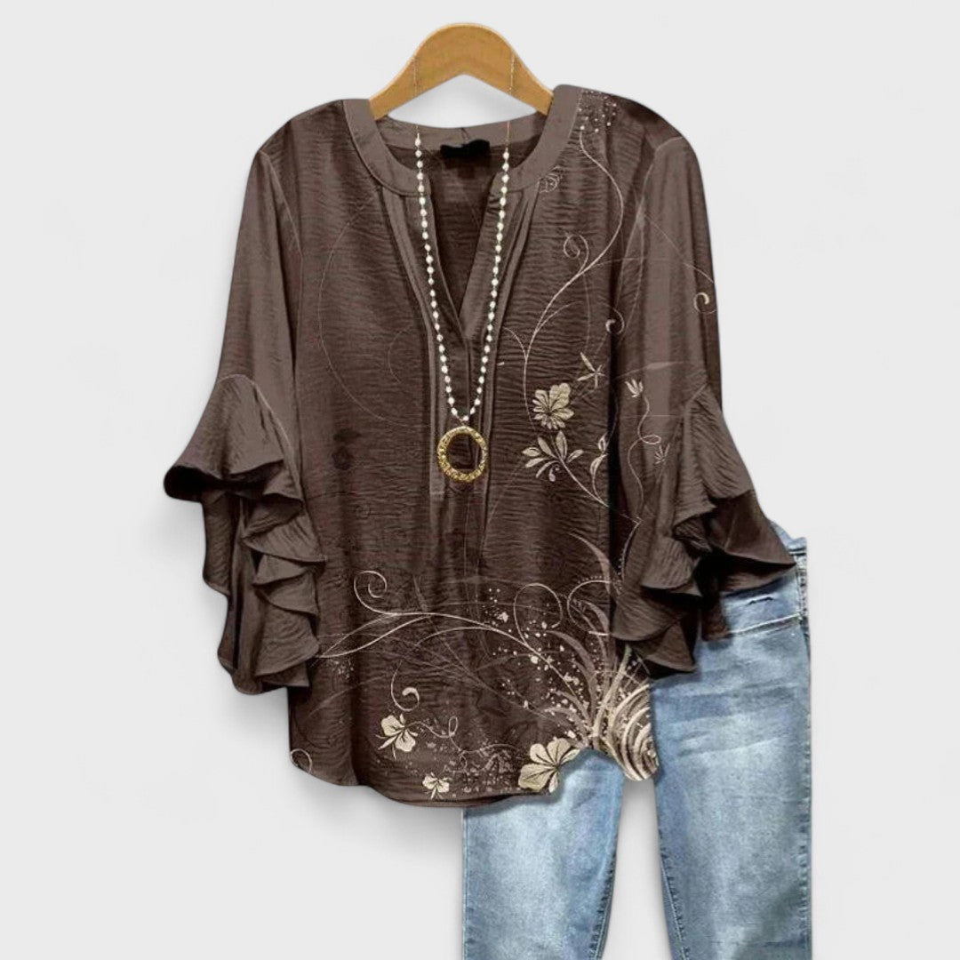 Hannah | Women's Floral Print Ruffle Sleeve Summer Blouse