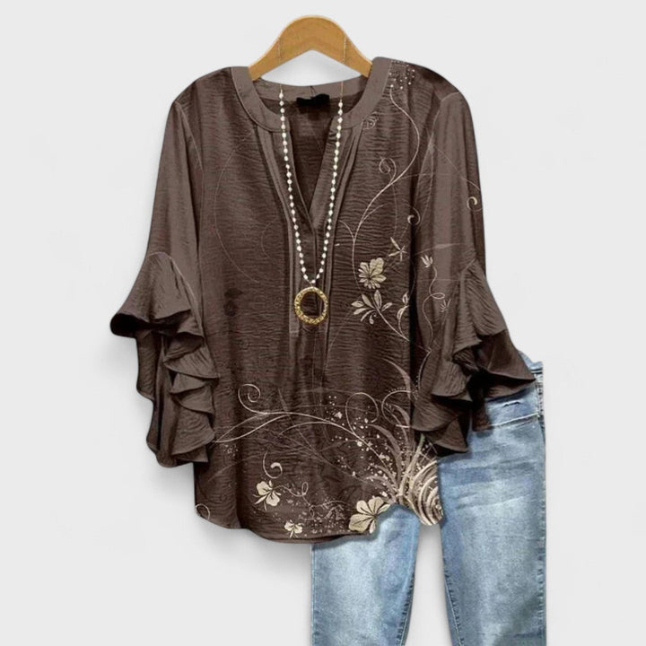 Hannah | Women's Floral Print Ruffle Sleeve Summer Blouse
