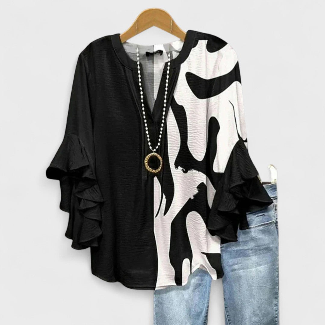 Hannah | Women's Floral Print Ruffle Sleeve Summer Blouse