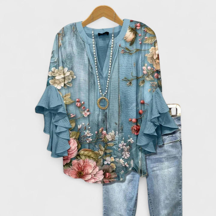 Hannah | Women's Floral Print Ruffle Sleeve Summer Blouse