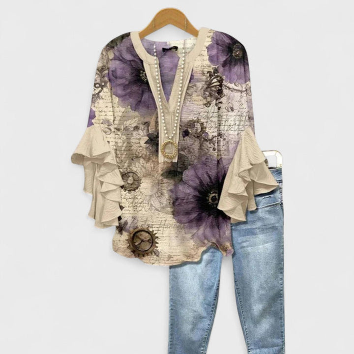 Hannah | Women's Floral Print Ruffle Sleeve Summer Blouse