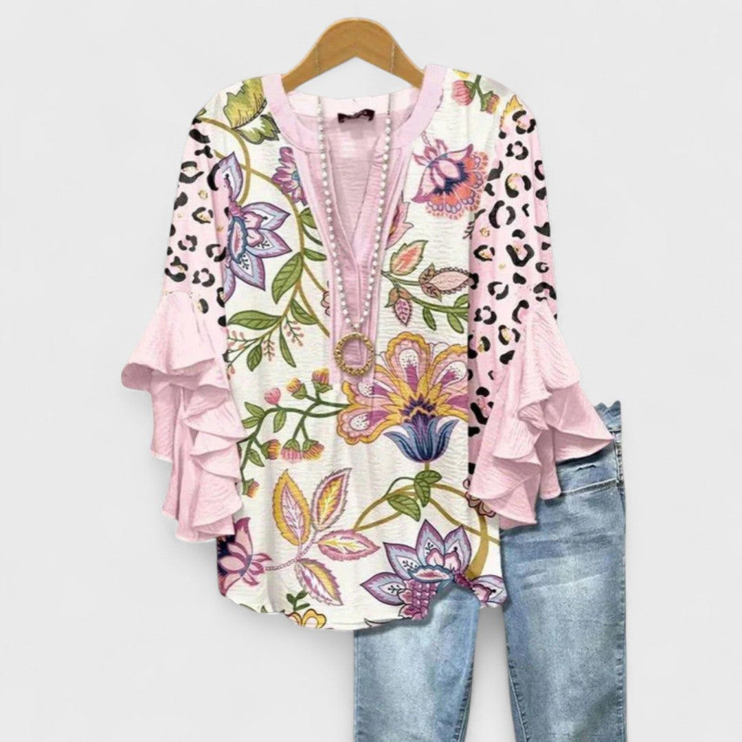 Hannah | Women's Floral Print Ruffle Sleeve Summer Blouse