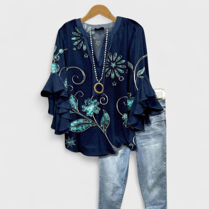Hannah | Women's Floral Print Ruffle Sleeve Summer Blouse