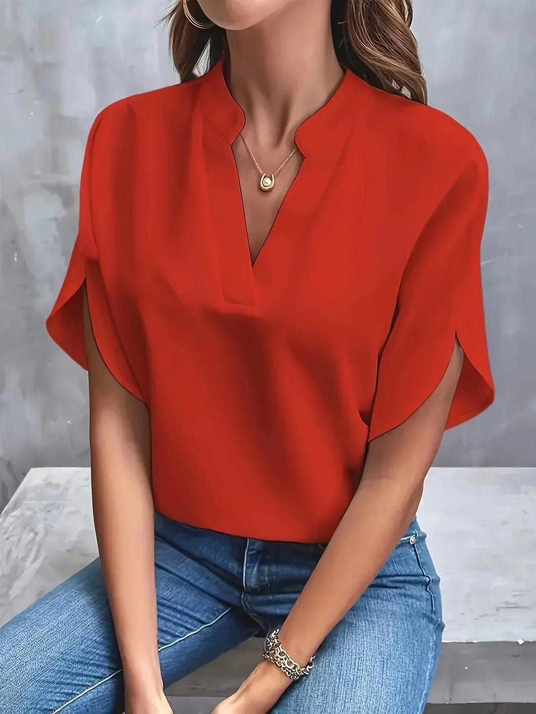 Bella | Women's Short Sleeve Notch Neck Casual Summer Blouse