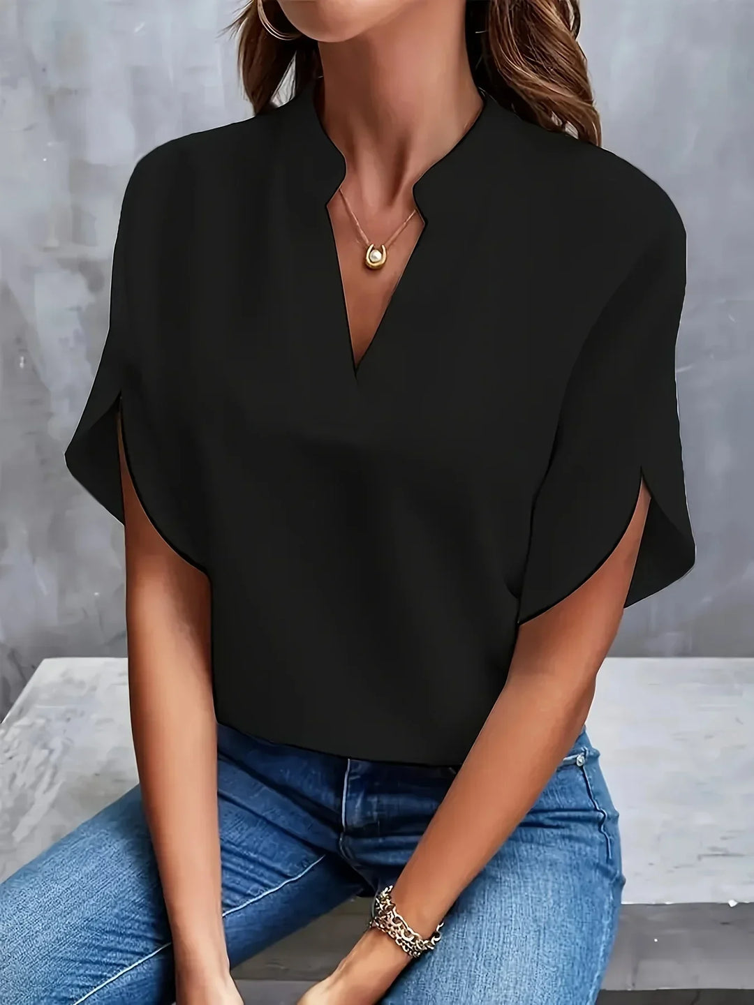 Bella | Women's Short Sleeve Notch Neck Casual Summer Blouse