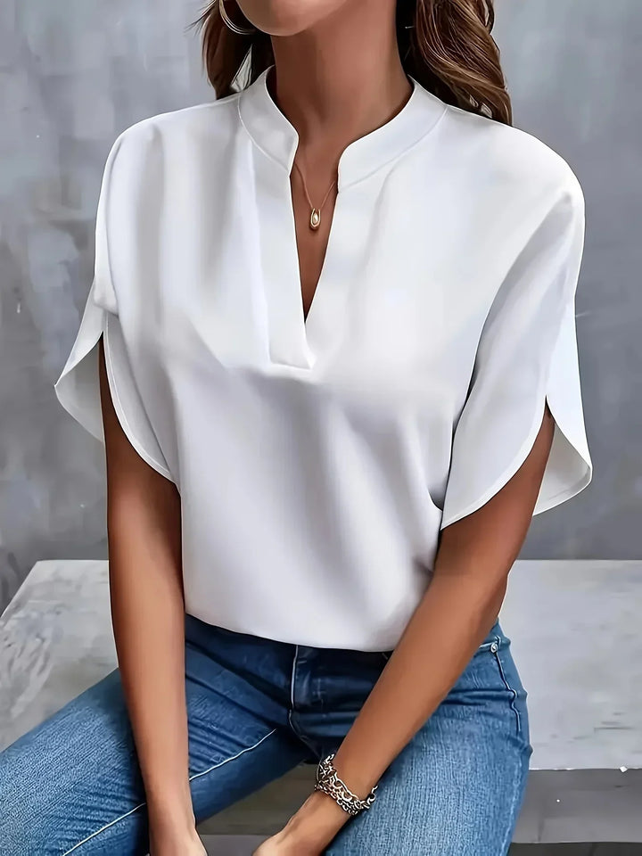 Bella | Women's Short Sleeve Notch Neck Casual Summer Blouse
