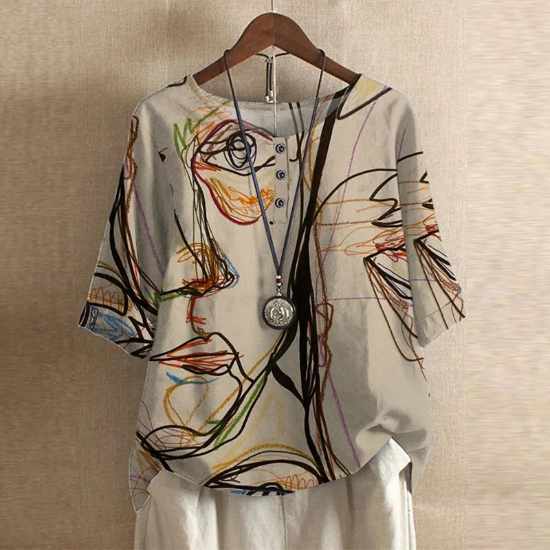 Chloe | Women's Floral Print Short Sleeve Relaxed Fit Casual Blouse