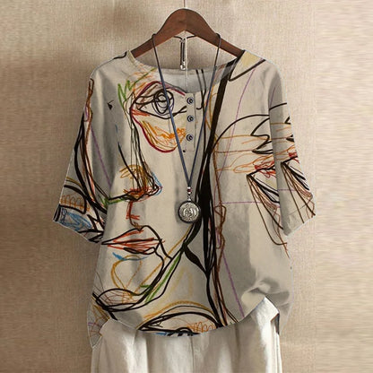 Chloe | Women's Floral Print Short Sleeve Relaxed Fit Casual Blouse