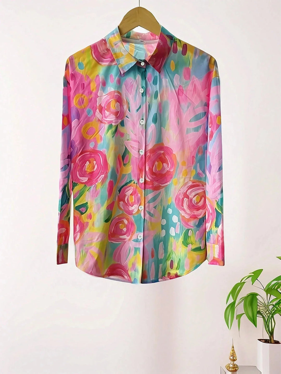 Leah | Women's Long Sleeve Collared Abstract Print Casual Blouse