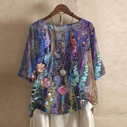 Chloe | Women's Floral Print Short Sleeve Relaxed Fit Casual Blouse
