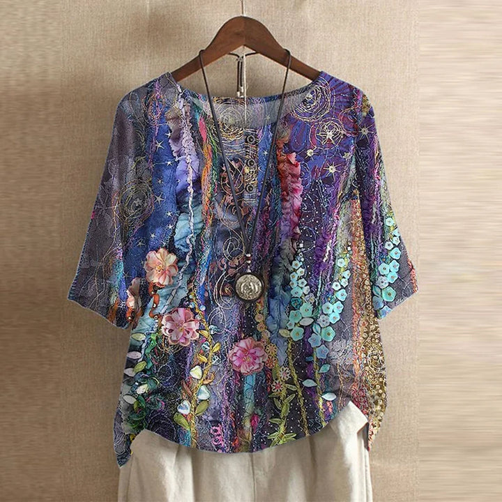 Chloe | Women's Floral Print Short Sleeve Relaxed Fit Casual Blouse