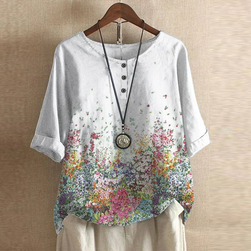 Chloe | Women's Floral Print Short Sleeve Relaxed Fit Casual Blouse