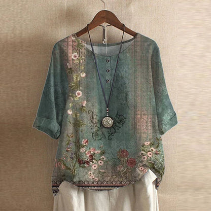 Chloe | Women's Floral Print Short Sleeve Relaxed Fit Casual Blouse