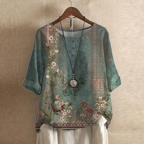 Chloe | Women's Floral Print Short Sleeve Relaxed Fit Casual Blouse