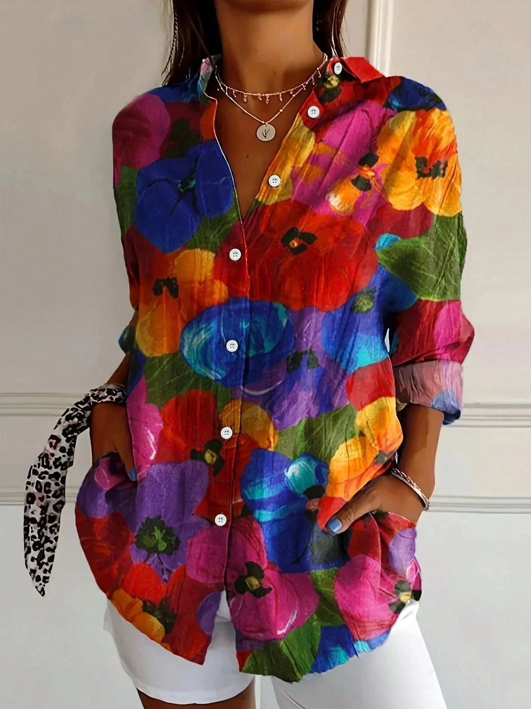 Leah | Women's Long Sleeve Collared Abstract Print Casual Blouse
