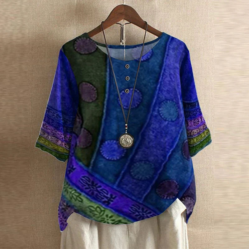 Chloe | Women's Floral Print Short Sleeve Relaxed Fit Casual Blouse