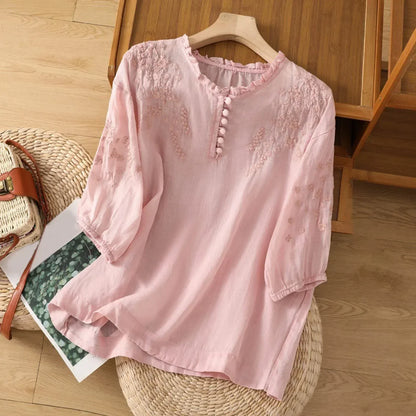 Zara | Women's Embroidered Three Quarter Sleeve Casual Blouse